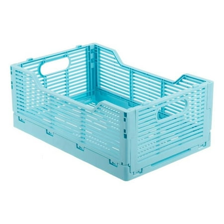 Truu Design Set of 6 Sky Blue Folding Plastic Storage Organization Crate