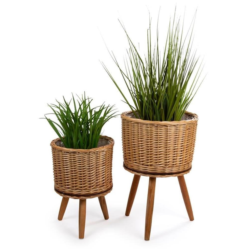 Natural Wicker Planter Set with Removable Wooden Legs