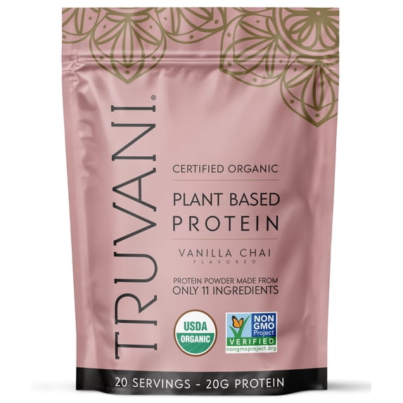 Truvani Vegan Plant Based Pea Protein Powder | Organic | Vanilla Chai | 20 Servings | Gluten & Dairy Free