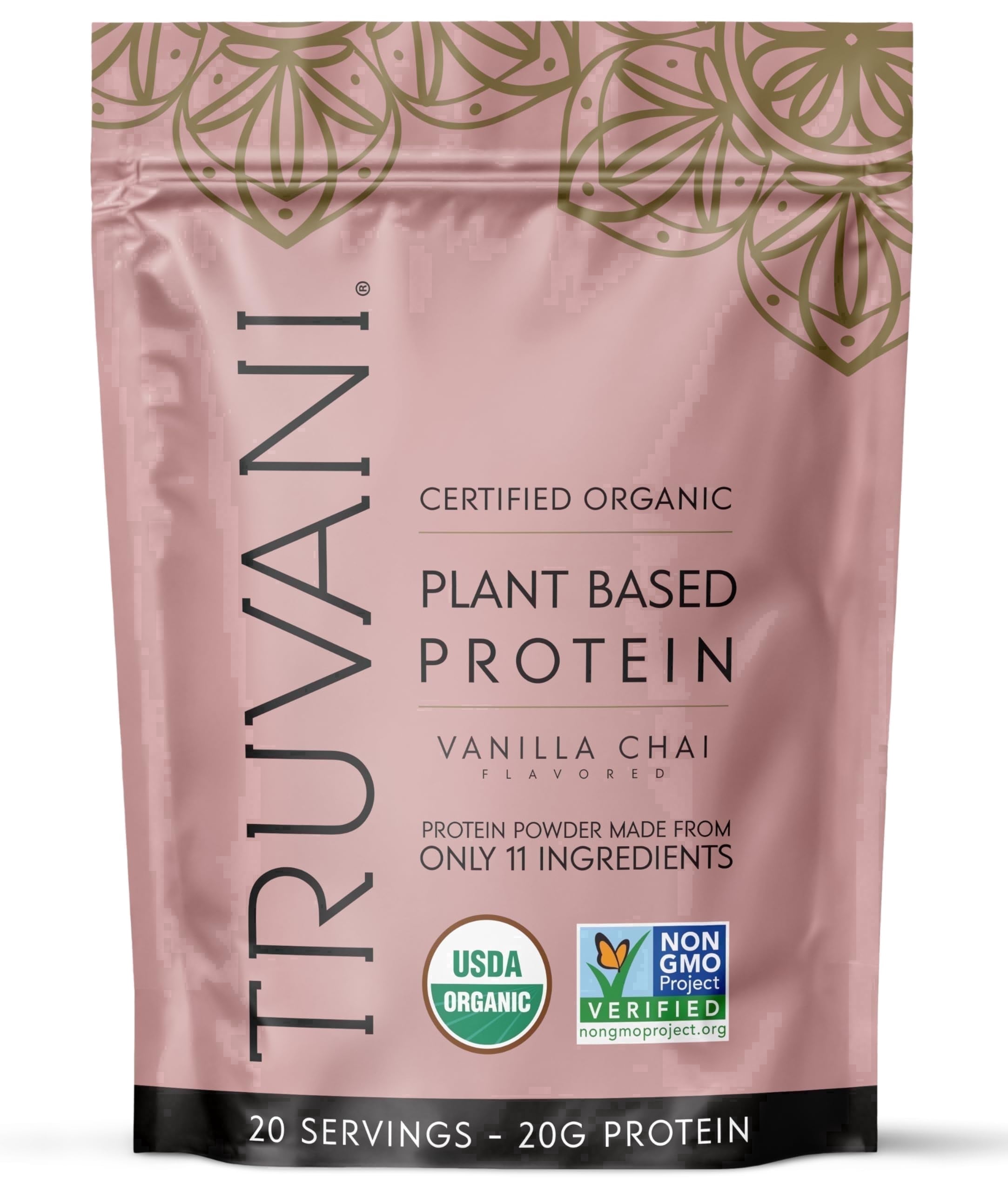 Truvani Vegan Plant Based Pea Protein Powder | Organic | Vanilla Chai | 20 Servings | Gluten & Dairy Free