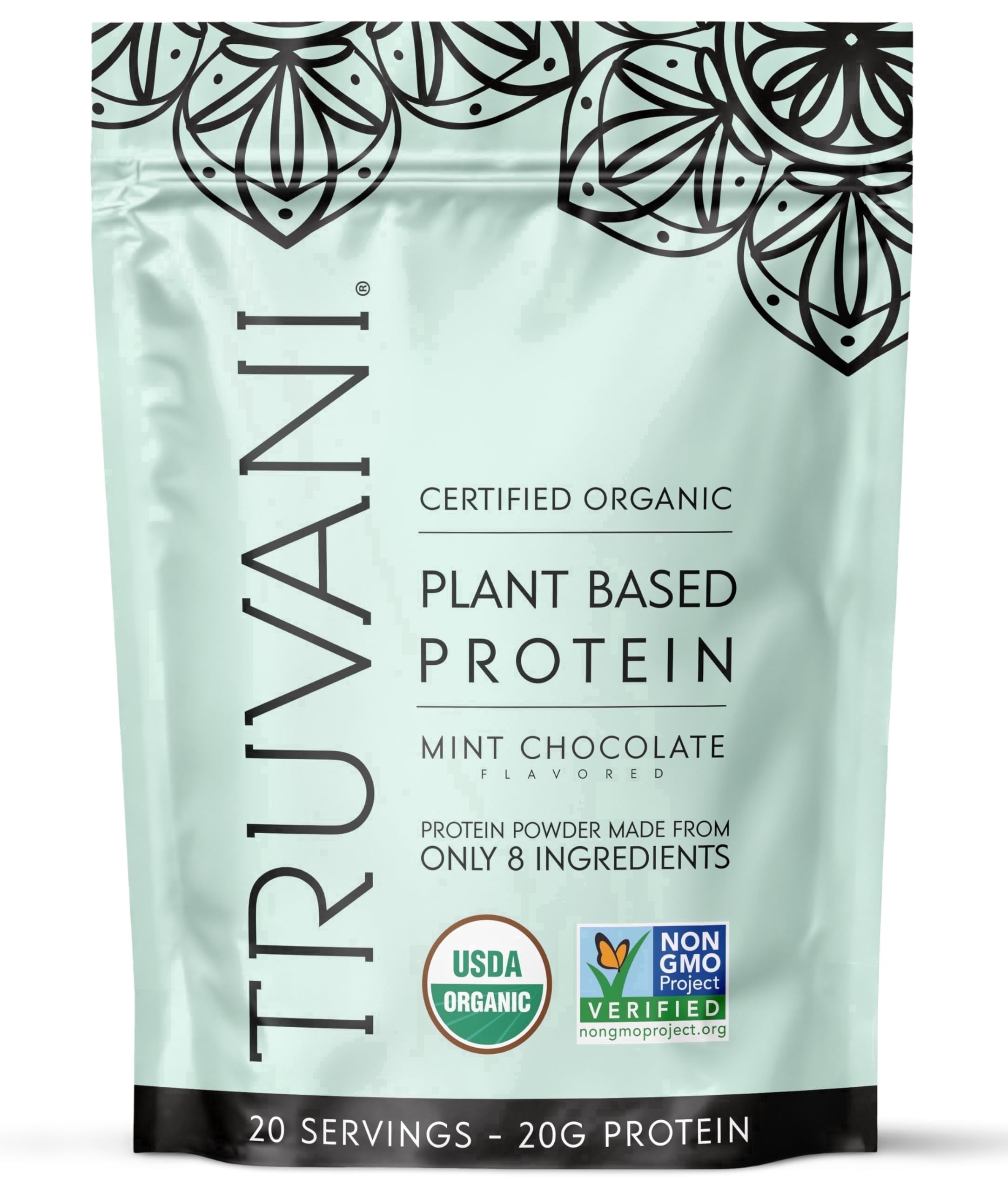 Truvani Vegan Pea Protein Powder | Mint Chocolate | 20g Organic Plant Based Protein | 20 Servings | Keto | Gluten & Dairy Free | Low Carb | No Added Sugar