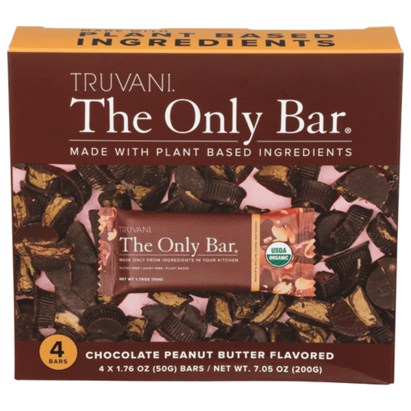 Truvani Organic Chocolate Peanut Butter The Only Bar 4 Pack Case 4 ct - Pack of 3