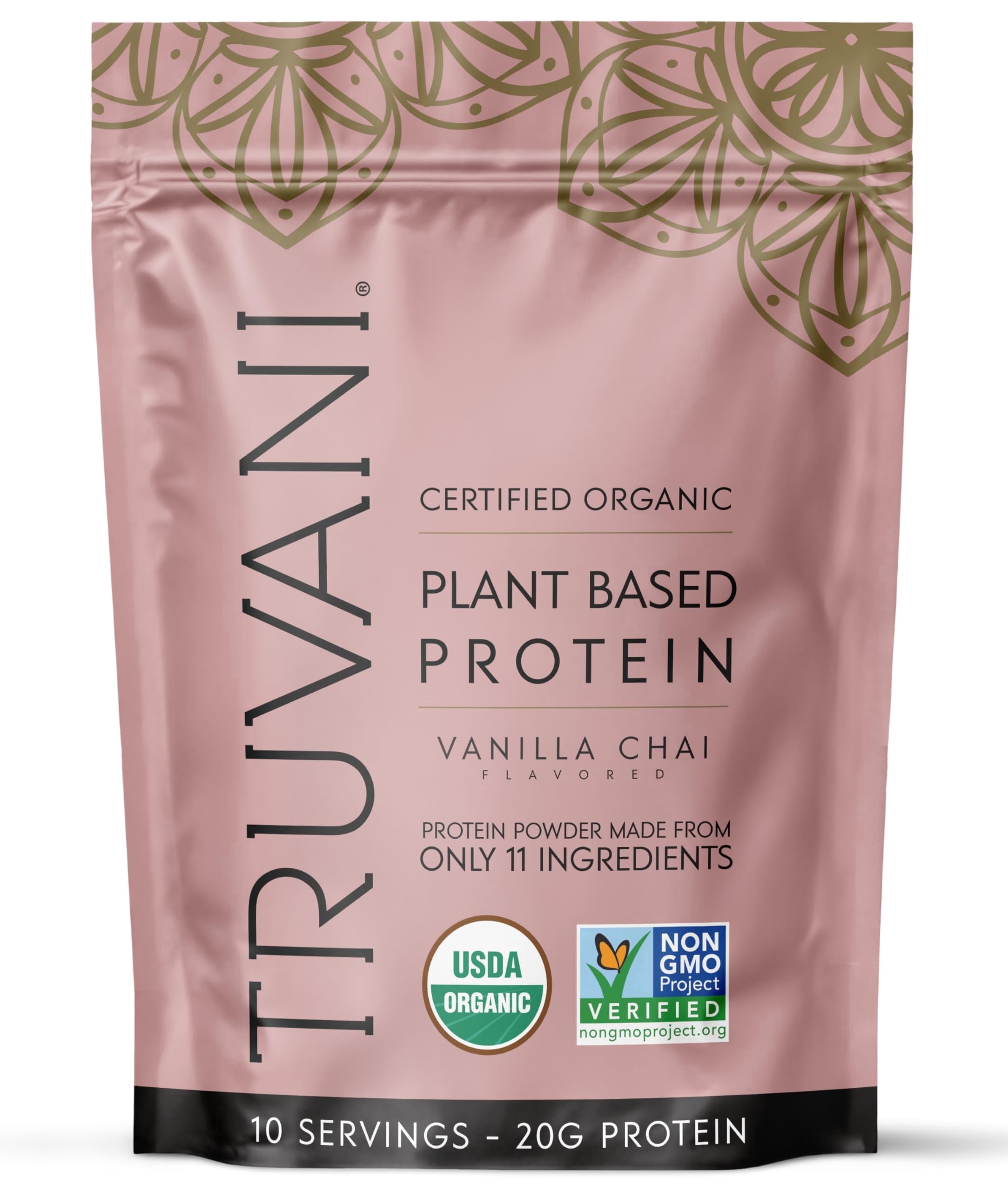 Truvani Vegan Pea Protein Powder | Vanilla Chai | 20g Organic Plant Based Protein | 10 Servings | Keto | Gluten & Dairy Free | Low Carb | No Added Sugar