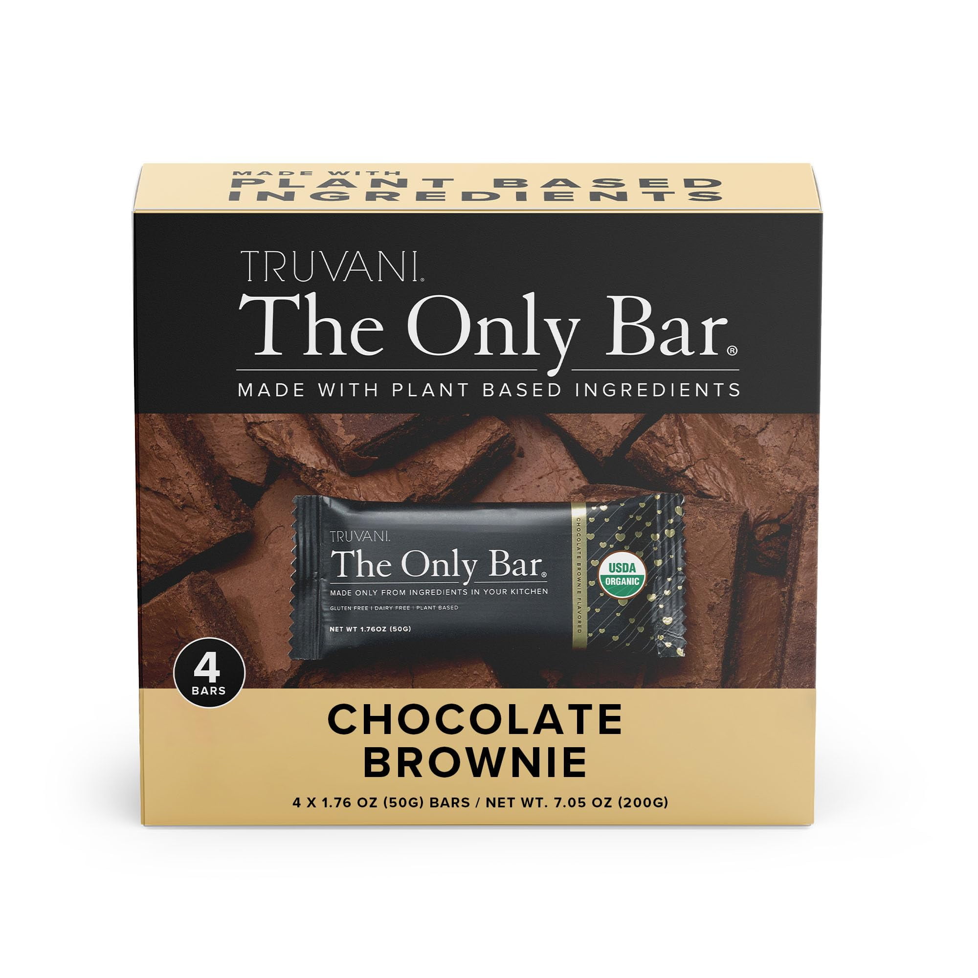 Truvani Plant Based Snack TSF6Bars | Chocolate Brownie 4 Pack | 7g Protein | USDA Organic and Vegan | The Only Bar | Dairy, Soy, and Gluten Free | Individually Wrapped