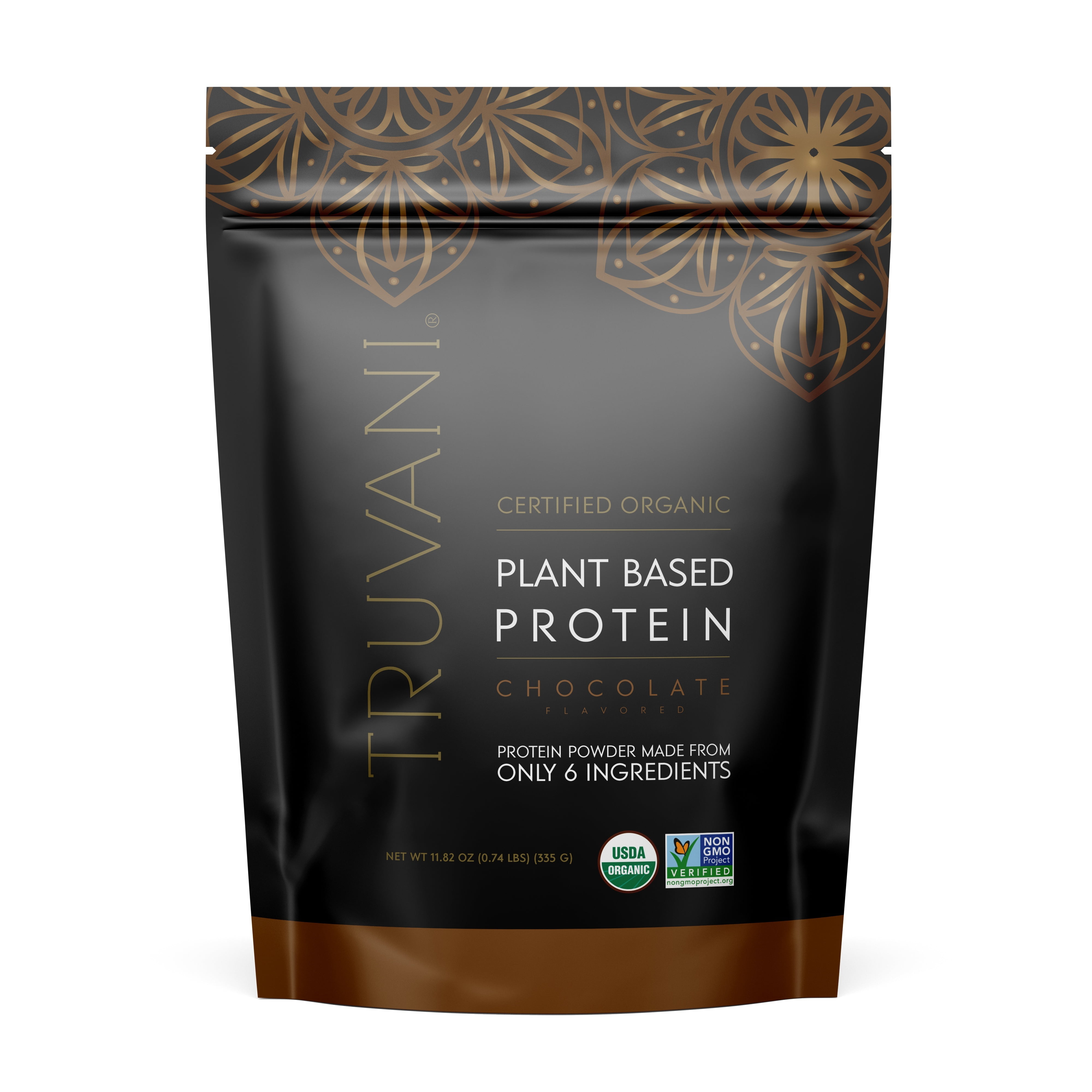 The Coupon deal of  Truvani Organic Chocolate Protein Powder, Non-GMO, Gluten-Free, Vegan, 11.82 Oz