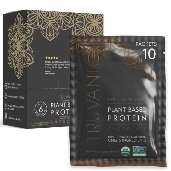 Truvani Vegan Pea Protein Powder | Chocolate | 20g Organic Plant Based Protein | 10 Travel Packets | Keto | Gluten & Dairy Free | Low Carb | No Added Sugar