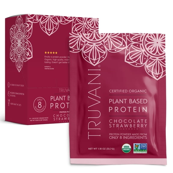 Truvani Vegan Pea Protein Powder | Chocolate Strawberry | 20g Organic Plant Based Protein | 12 Travel Packets | Keto | Gluten & Dairy Free | Low Carb | No Added Sugar