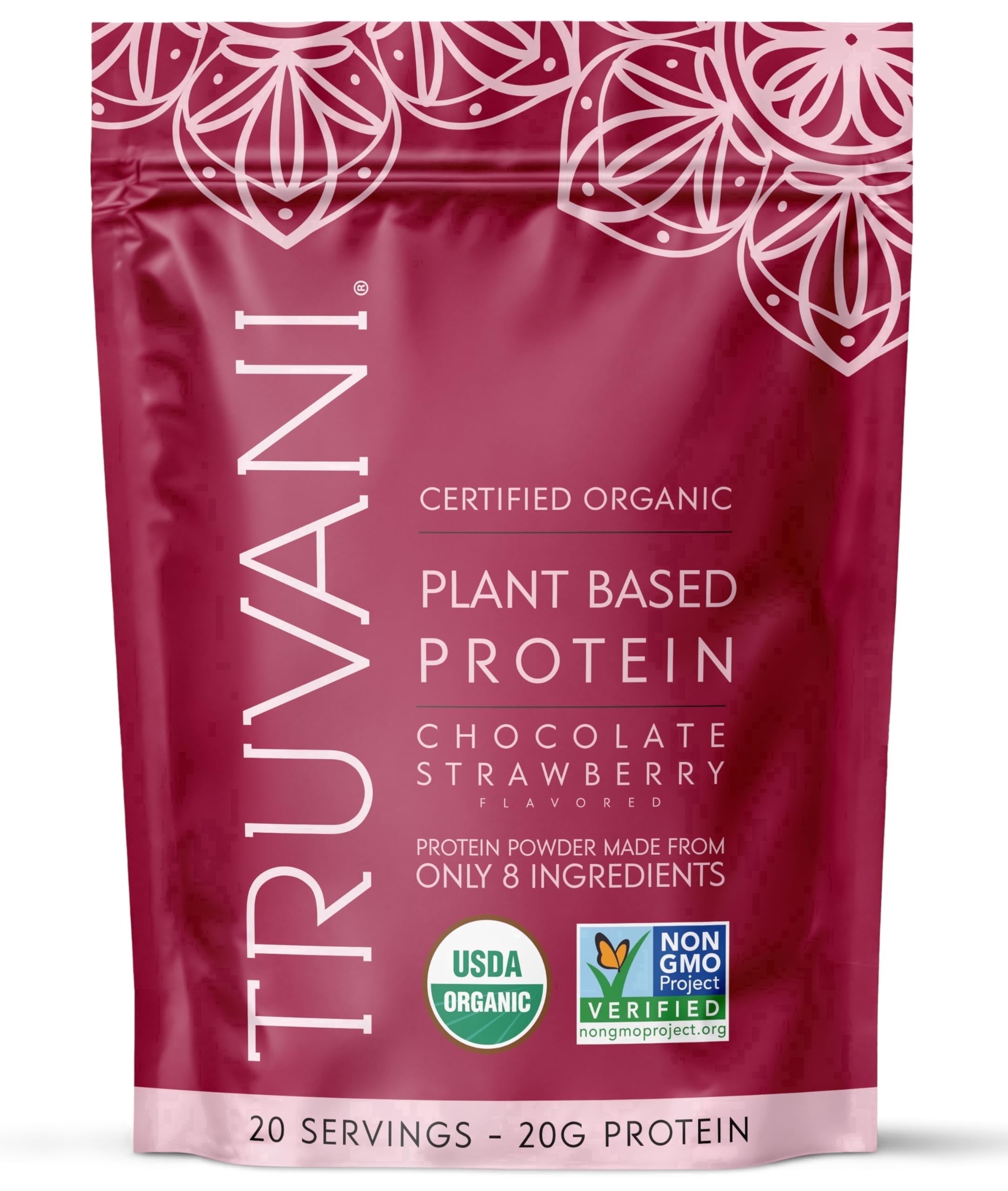 Truvani Vegan Plant Based Pea Protein Powder | Organic | Chocolate Strawberry | 20 Servings | Gluten & Dairy Free