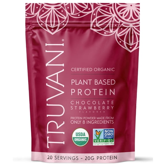 Truvani Vegan Plant Based Pea Protein Powder | Organic | Chocolate Strawberry | 20 Servings | Gluten & Dairy Free