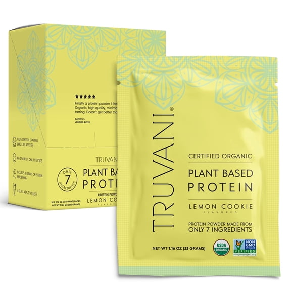 Truvani Vegan Pea Protein Powder | Lemon Cookie | 20g Organic Plant Based Protein | 10 Travel Packets | Keto | Gluten & Dairy Free | Low Carb | No Added Sugar