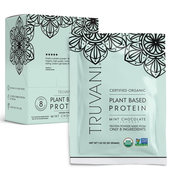 Truvani Vegan Pea Protein Powder |Mint Chocolate | 20g Organic Plant Based Protein | 10 Travel Packets | Keto | Gluten & Dairy Free | Low Carb | No Added Sugar