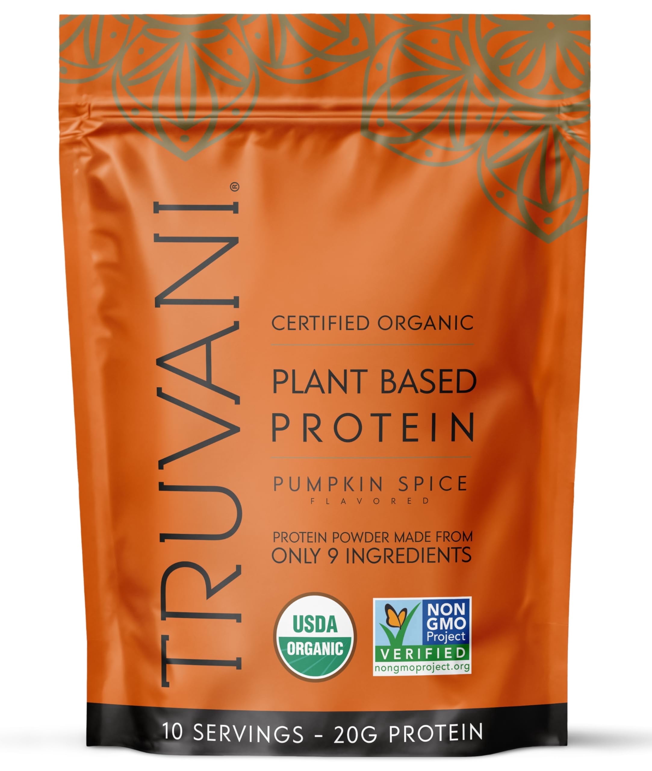 Truvani Vegan Pea Protein Powder | Pumpkin Spice | 20g Organic Plant Based Protein | 10 Servings | Keto | Gluten & Dairy Free | Low Carb | No Added Sugar