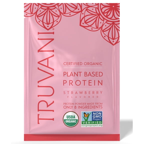 Truvani Vegan Pea Protein Powder | Strawberry | 20g Organic Plant Based Protein | 1 Serving | Keto | Gluten & Dairy Free | Low Carb | No Added Sugar