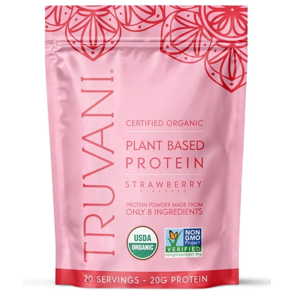 Truvani Vegan Plant Based Pea Protein Powder | Organic | Strawberry | 20 Servings | Gluten & Dairy Free