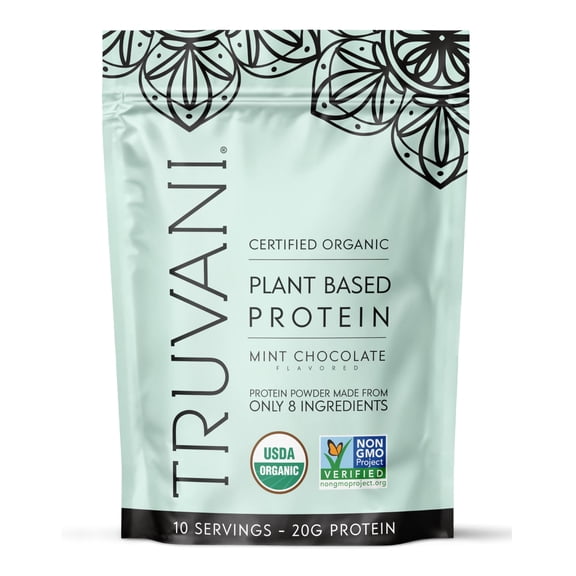 Truvani Vegan Pea Protein Powder | Mint Chocolate | 20g Organic Plant Based Protein | 10 Servings | Keto | Gluten & Dairy Free | Low Carb | No Added Sugar