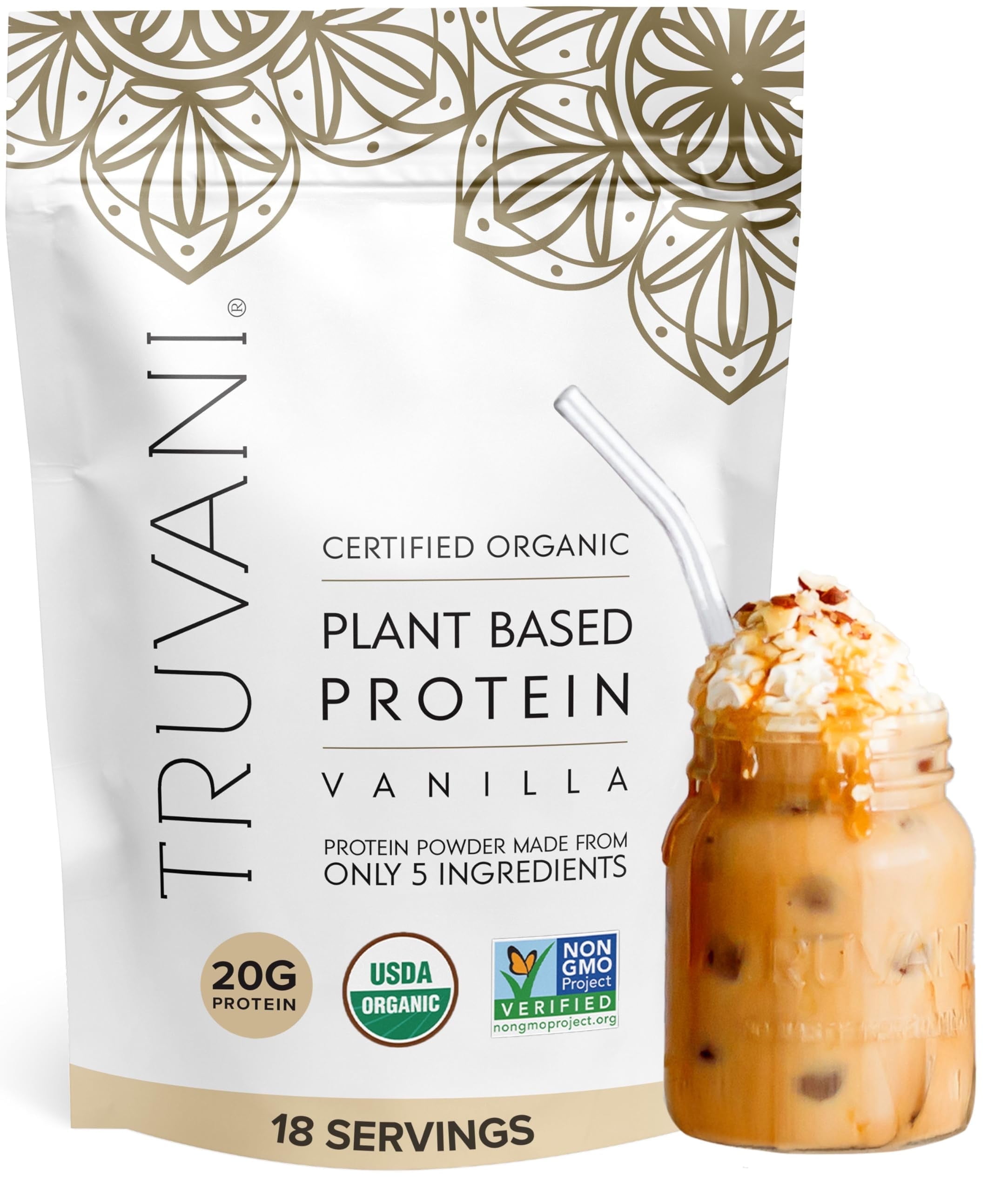 Truvani Vegan Protein Powder Vanilla 20g Organic Plant Based