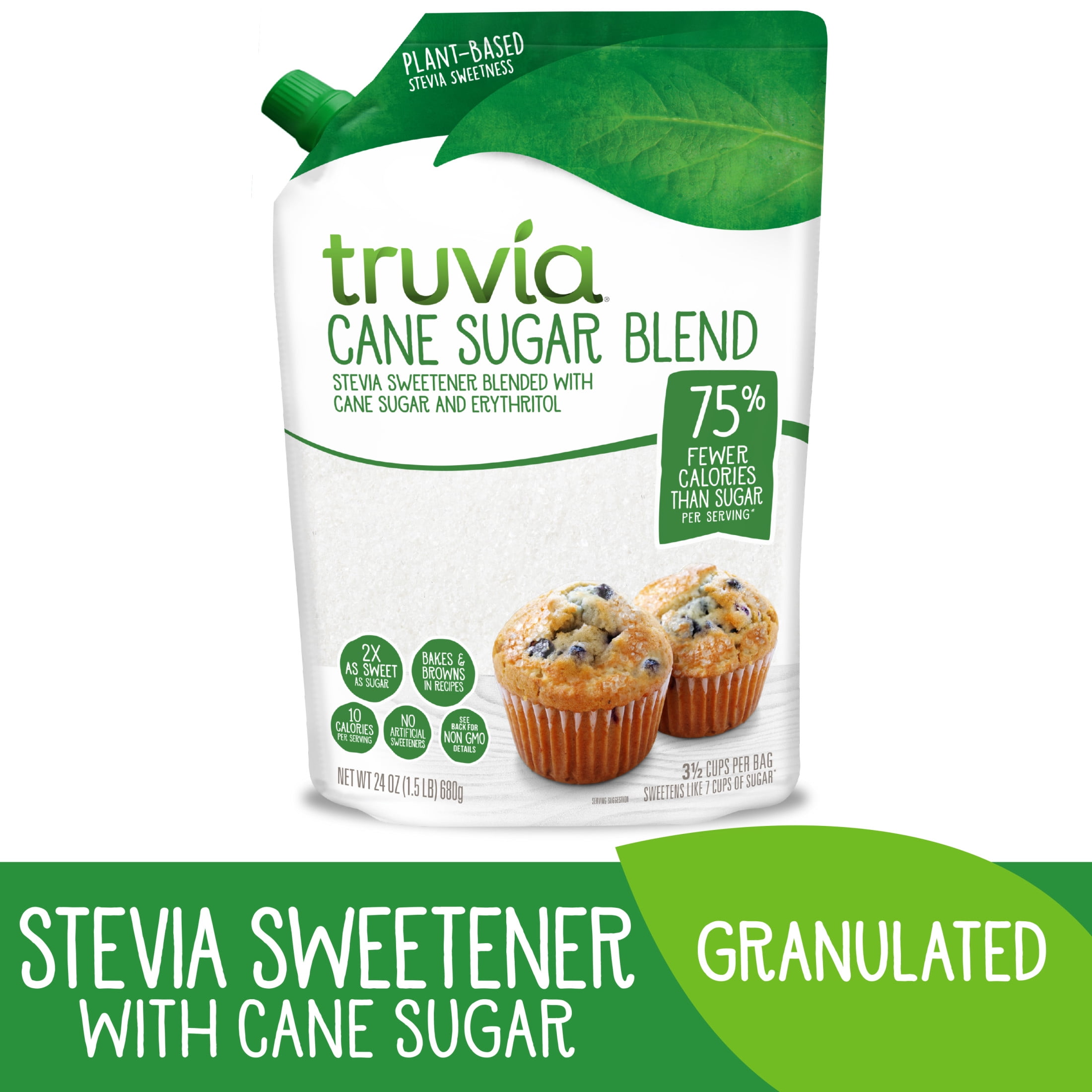 Truvia Cane Sugar Blend, Mix of Stevia Sweetener and Cane Sugar, 24 oz