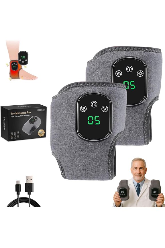 Try Massager Pro Foot Massage, Triple Therapy Foot Massager, Wireless Portable Foot Massag, Smart Timer, Touch Screen, with 5 Heat & 3 Vibration Mode for Home/Office/Travel (2PCS)