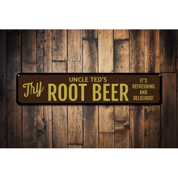 Try Root Beer Sign Refreshing & Delicious Brewer Name Sign Custom Pop Soda Lover Kitchen Decor - Soda Signs - Size: 16 x 4 Inches
