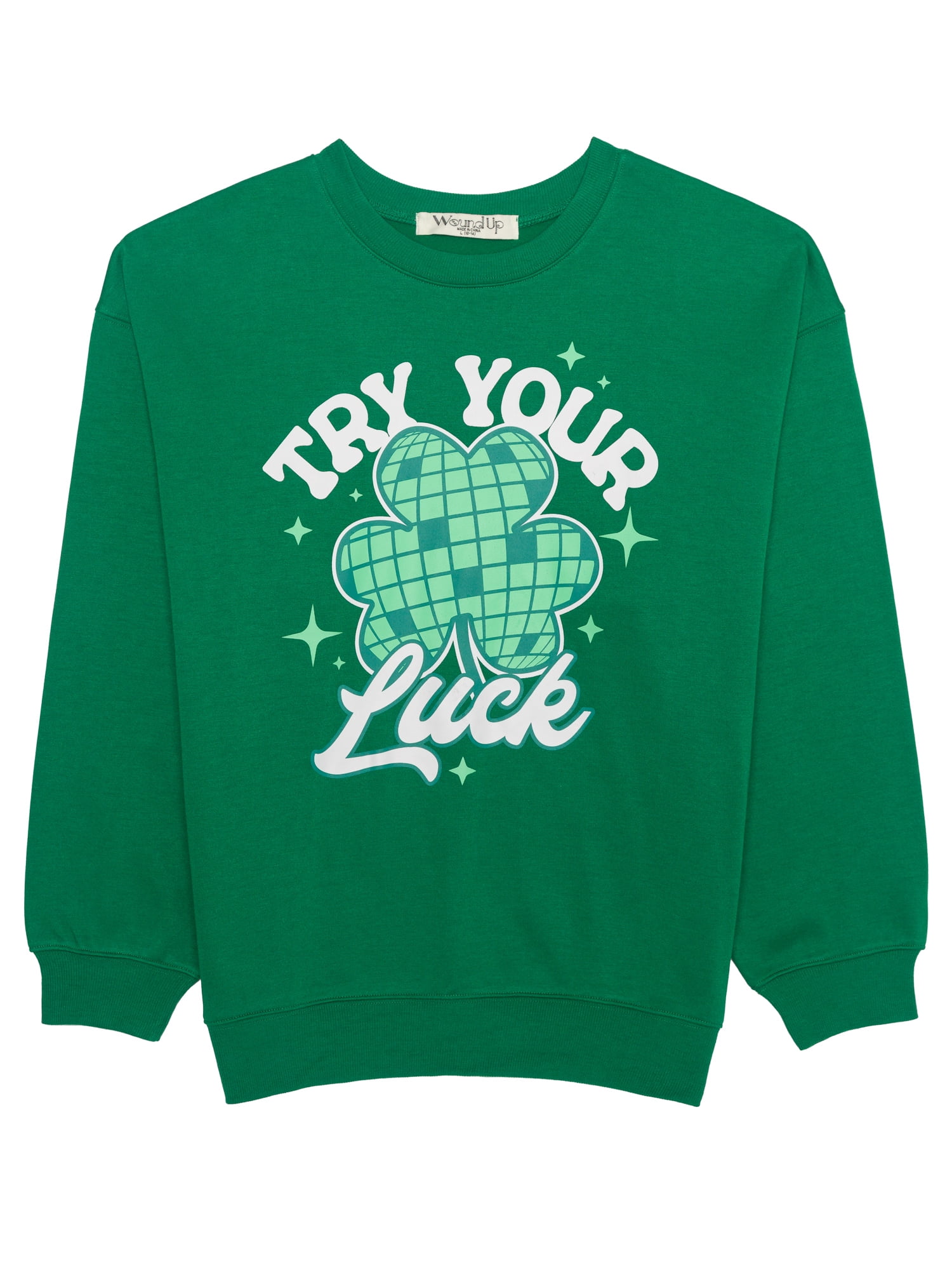 Try Your Luck Graphic Fleece Pullover with Long Sleeves, Womens Plus ...
