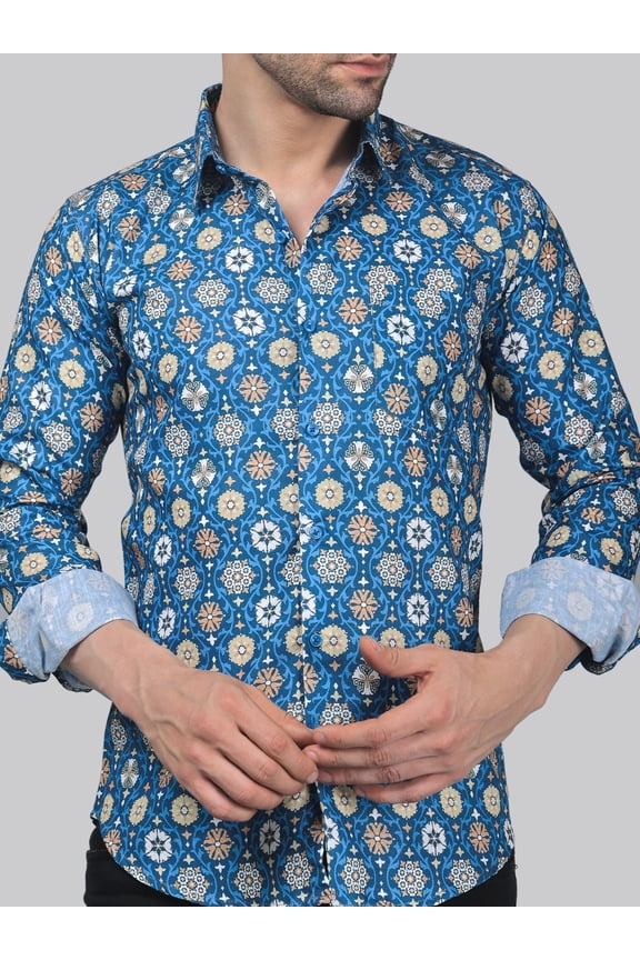 Men's Comfy Designer Linen Casual Printed Full Sleeves Shirt