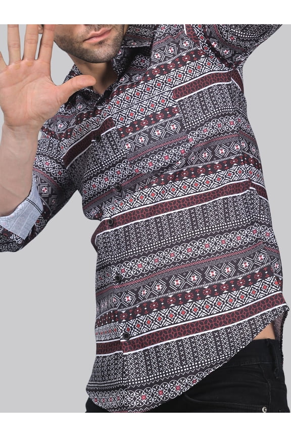Men's Stylish Sensational Linen Casual Printed Full Sleeves Shirt