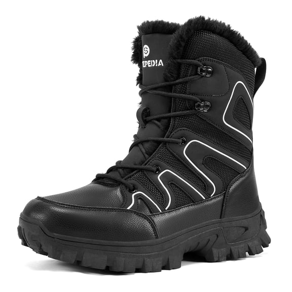 Stepedia Men's Snow Boots Warm Insulated Faux Fur Lined Mid Calf Outdoor Waterproof Winter Boots, Black