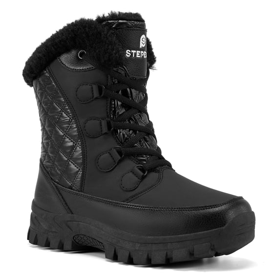 Stepedia Snow Boots for Women Warm Insulated Non-Slip Outdoor Faux Fur Mid Calf Winter Boots, Black