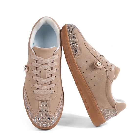 Tryards Women Retro Gum Sole Fashion Sneakers | Sparkly Classic Tennis Skate Walking Shoes Anti Slip Glitter Sneakers
