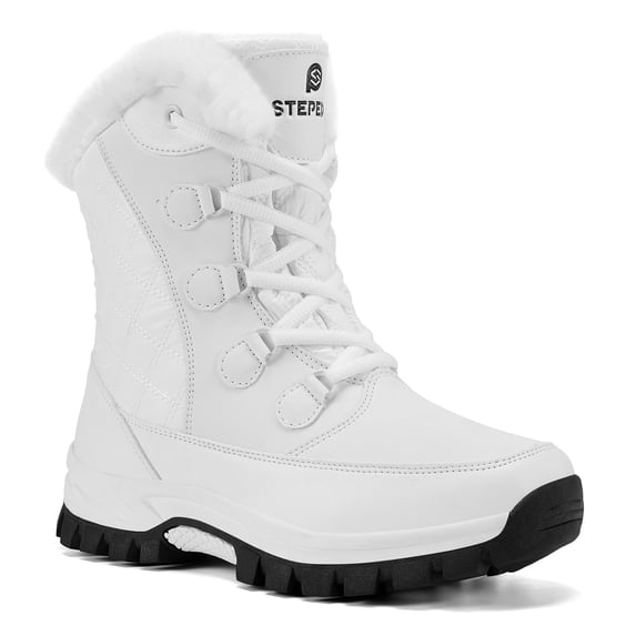 Stepedia Women's Waterproof Winter Snow Boots Warm Faux Fur Lined Mid-Calf Booties for Women, White
