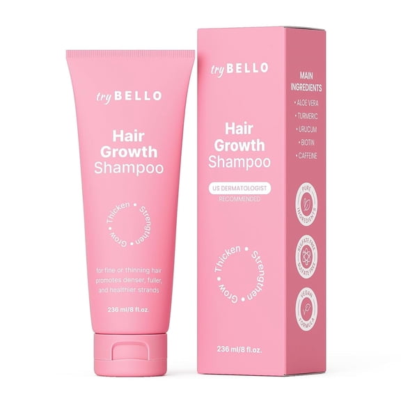 Trybello Hair Growth Shampoo | Natural Hair Thickening & Scalp Detox | Sulfate Free, Vegan, Anti-Hair Fall Formula | Caffeine, Aloe Vera, Turmeric, and Urucum Extract | For Any Hair Type