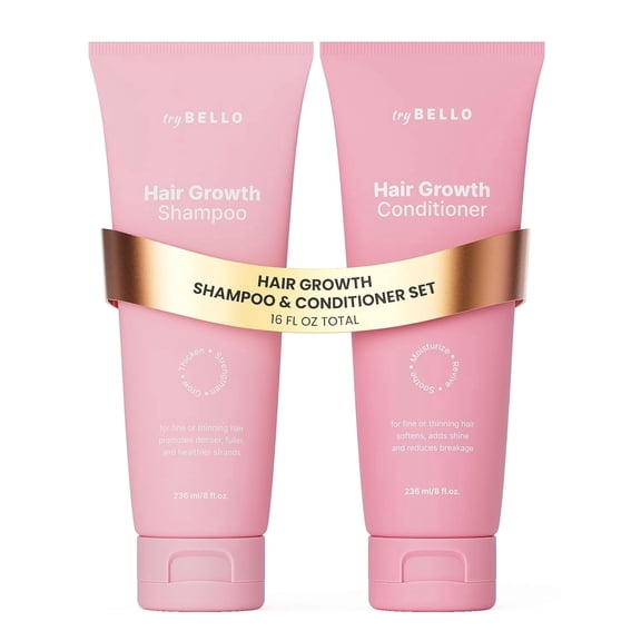 Trybello Hair Growth Shampoo & Strengthening Conditioner Set | with Biotin, Turmeric & Ginger | Anti-Hair Fall, Sulfate Free, Paraben Free | Hair Regrowth Support for Fuller, Healthier Strands