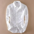 thumbnail image 1 of Trybuy Exclusive Double Pocket White Casual Linen Long Sleeve Shirt for Men, Slim Fit - Sizes XXL, 1 of 1
