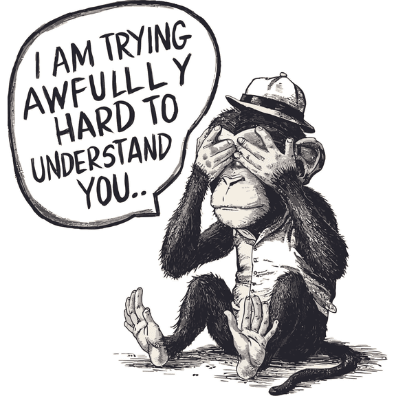 Trying Hard to Understand Monkey Bold Statement Quote for Dorm Office Quotes Funny Humor Wall Art Sticker Designs Vinyl Stickers For Home House Walls Rooms Window Bedroom Decoration Size (20x20 inch)