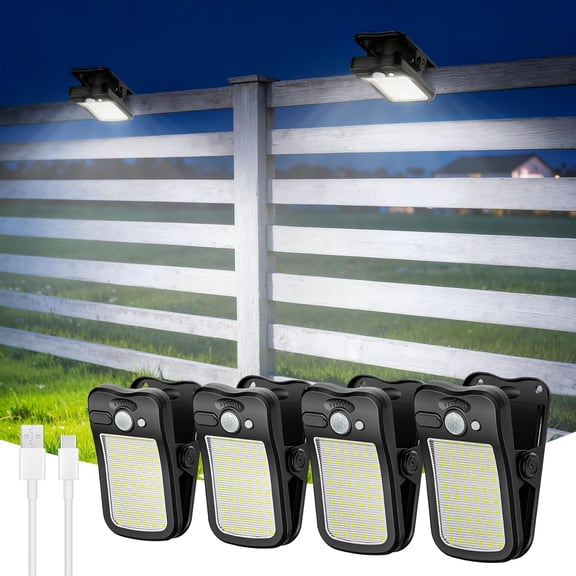 Tryme Clip on Solar Lights Outdoor Motion Sensor Lights 60 LEDs, 3 Modes, Dual Charging, Portable Waterproof Security Light for Fence, Deck, Camping, Grill