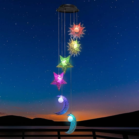 Tryme Solar Wind Chimes for Outside with Sun Moon Star Solar Hanging Lights Windchimes Outdoors Garden Decor Gifts for Mother Mom Grandma Neighbors