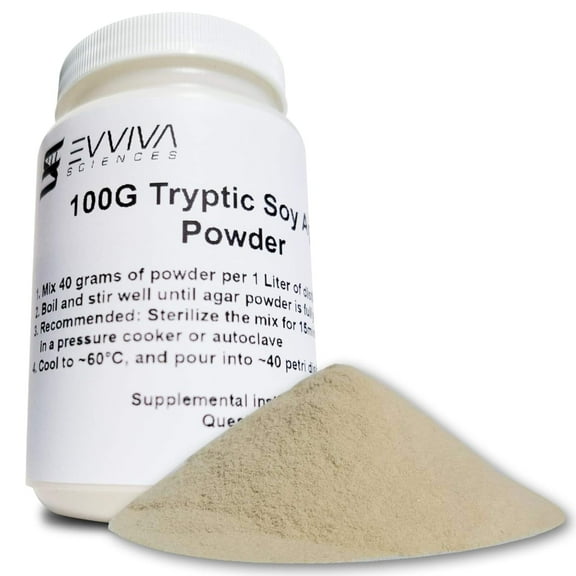 Tryptic Soy Agar Powder 100 Grams - Evviva Sciences - Make 100 to 125 Agar Petri Dishes - Excellent for Microbiology - Great for Science Projects