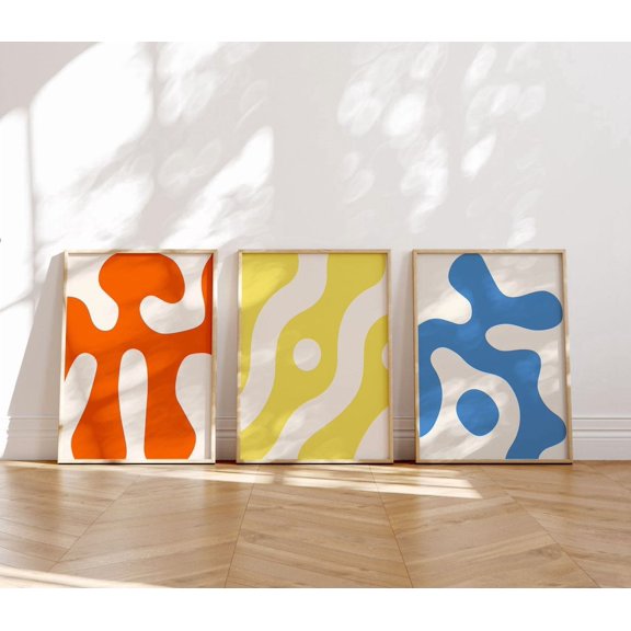 Tryptic Wall Art, Modern Abstract Triptych Wall Art, 3 Piece Colorful Mid Century Wall Artet Wall Art Poster Printed Poster, Poster Only
