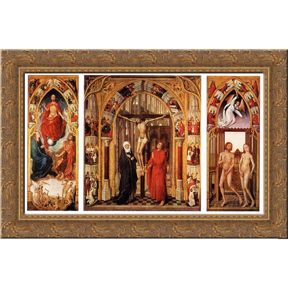 Tryptich of the Redemption 24x17 Gold Ornate Wood Framed Canvas Art by Weyden, Rogier van der