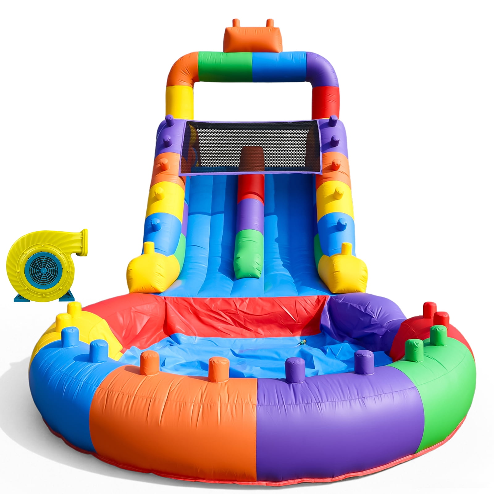 Tryset 26ft Commercial PVC Inflatable Dual Water Slides with Climbing Wall, & 1100W Blower for Kids & Adults Backyard Outdoor 26x12x14ft
