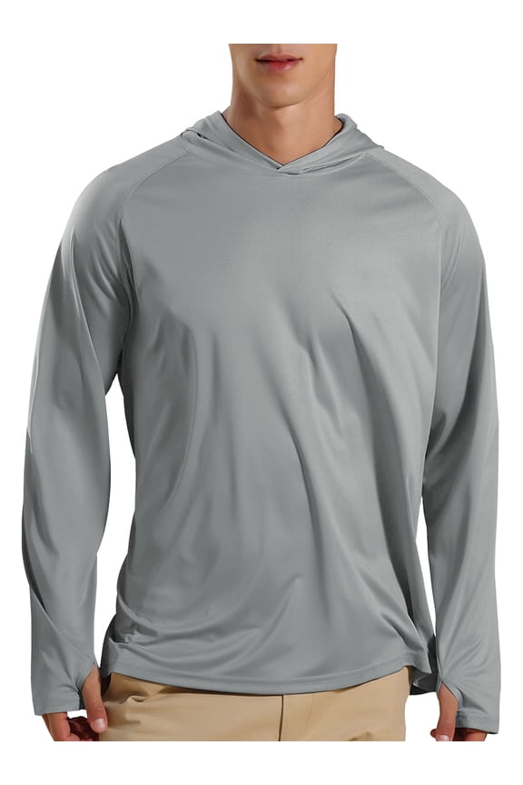 Men's Athletic Hooded UPF 50+ Sun Protection Long Sleeve Fishing Running Rash Guards Shirts