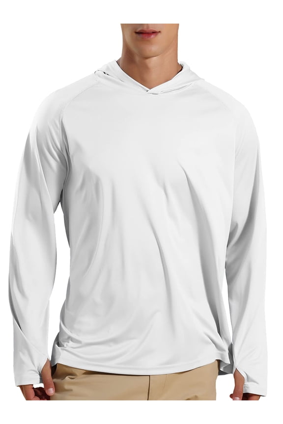 Men's Athletic Hooded UPF 50+ Sun Protection Long Sleeve Fishing Running Rash Guards Shirts