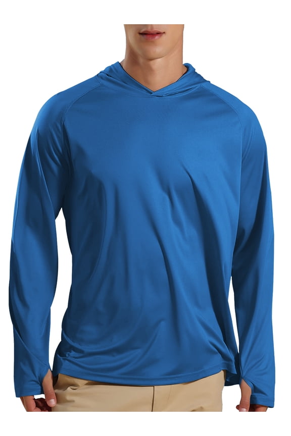 Men's Athletic Hooded UPF 50+ Sun Protection Long Sleeve Fishing Running Rash Guards Shirts