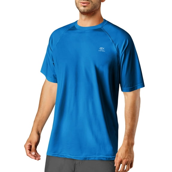 TRYSIL Men's Short Sleeve UPF 50 Swim Shirt Rash Guard Sun Protection Shirt Quick Dry Running Fishing Swimwear Athletic Workout