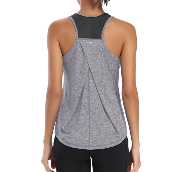 TRYSIL Womens Workout Tank Tops Racerback Mesh Sleeveless Athletic Yoga Running Gym Shirts