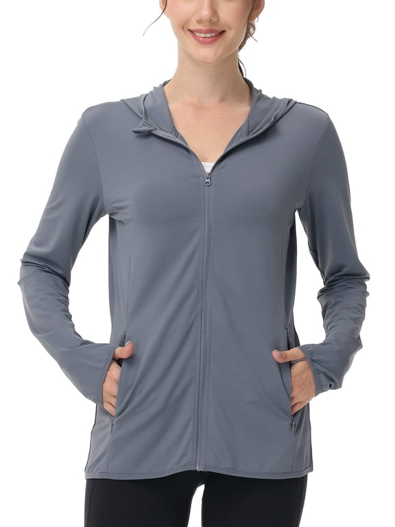 Women's UPF 50+ Sun Protection Hoodie Jackets Athletic Lightweight Full-Zip Long Sleeve Outdoor