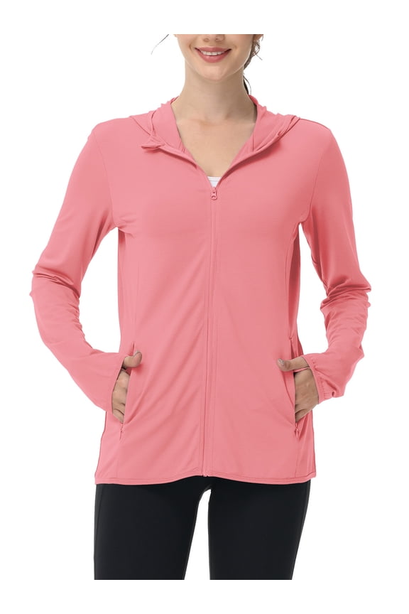 Women's UPF 50+ Sun Protection Hoodie Jackets Athletic Lightweight Full-Zip Long Sleeve Outdoor