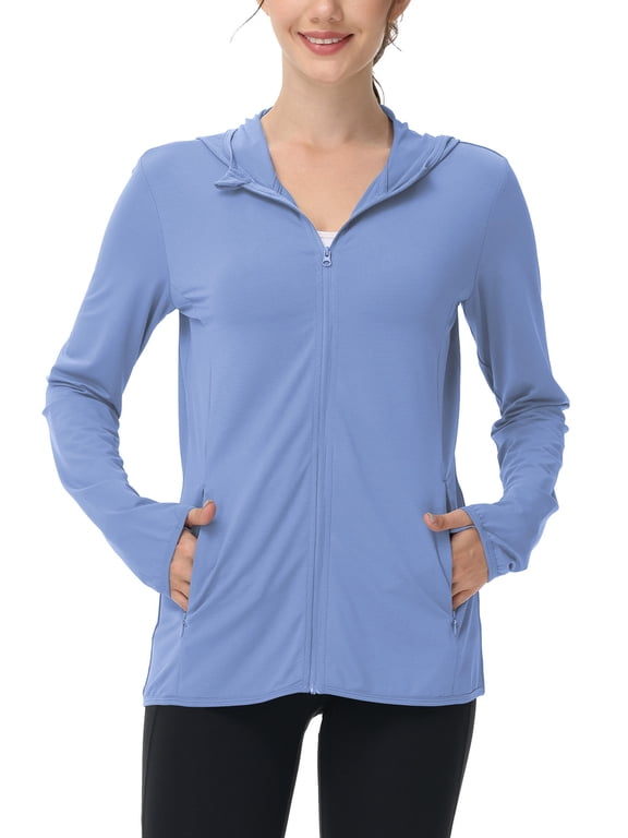 Women's UPF 50+ Sun Protection Hoodie Jackets Athletic Lightweight Full-Zip Long Sleeve Outdoor