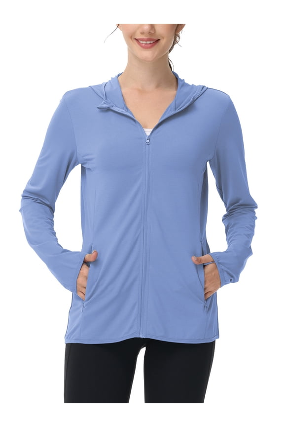 Women's UPF 50+ Sun Protection Hoodie Jackets Athletic Lightweight Full-Zip Long Sleeve Outdoor