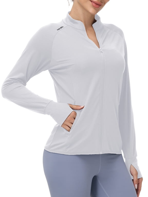Women's Athletic Jackets Sun Protection Lightweight Full-Zip Long Sleeve Outdoor Running Shirts